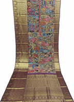 Kalamkari Multicolor Pen Saree with Kanjeevaram Border - Luxurion World