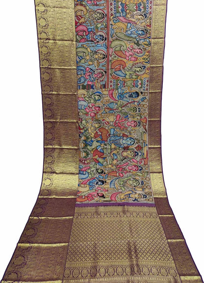 Kalamkari Multicolor Pen Saree with Kanjeevaram Border - Luxurion World