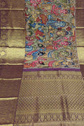 Kalamkari Multicolor Pen Saree with Kanjeevaram Border - Luxurion World