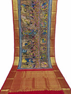Kalamkari Multicolor Pen Saree with Kanjeevaram Border - Luxurion World