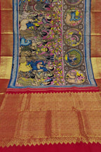 Kalamkari Multicolor Pen Saree with Kanjeevaram Border - Luxurion World