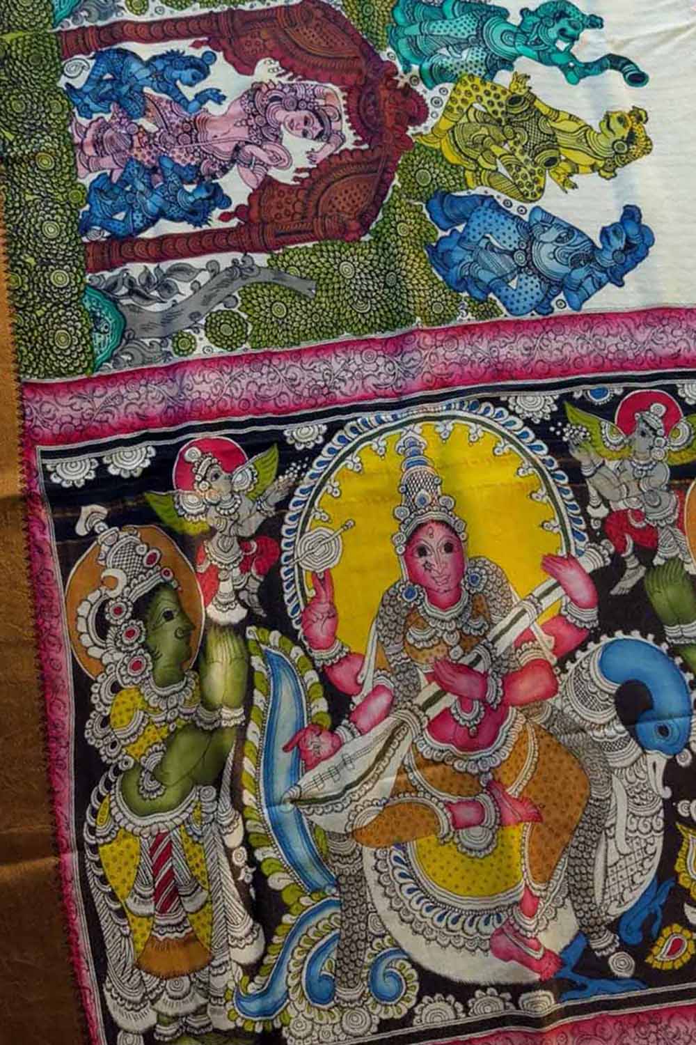 Vibrant Hand Painted Kalamkari Bangalore Silk Saree - Luxurion World
