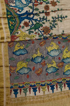 Multicolor Hand Painted Kalamkari Pure Crepe Flower Design Saree - Luxurion World