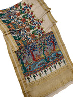 Multicolor Hand Painted Kalamkari Pure Crepe Elephant Design Saree - Luxurion World