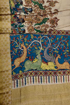 Multicolor Hand Painted Kalamkari Pure Crepe Flower Design Saree - Luxurion World