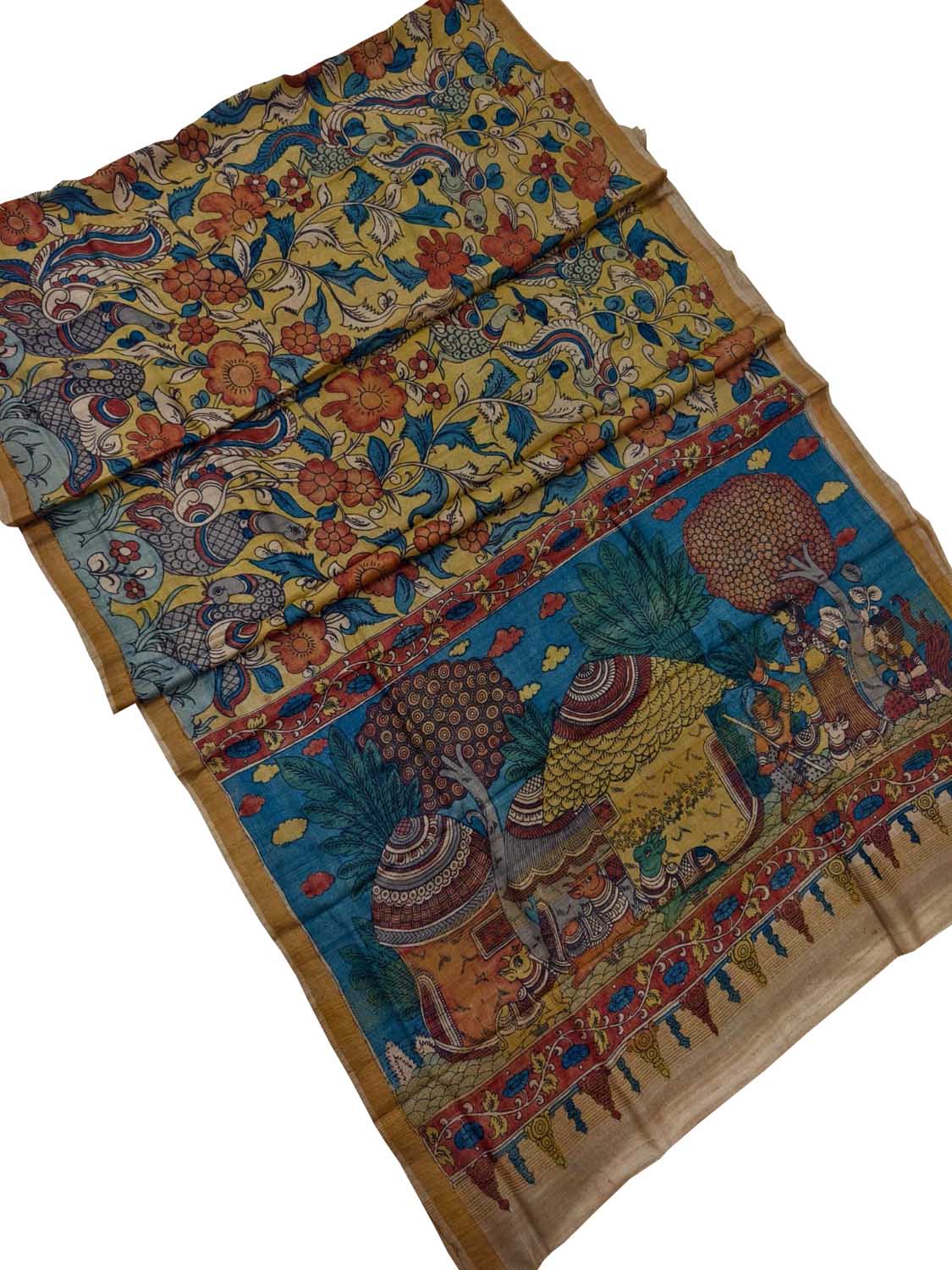 Vibrant Kalamkari Tussar Silk Saree - Hand Painted Beauty - Luxurion World