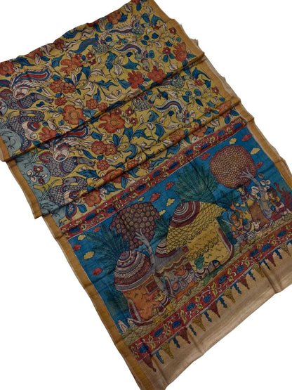 Vibrant Kalamkari Tussar Silk Saree - Hand Painted Beauty - Luxurion World