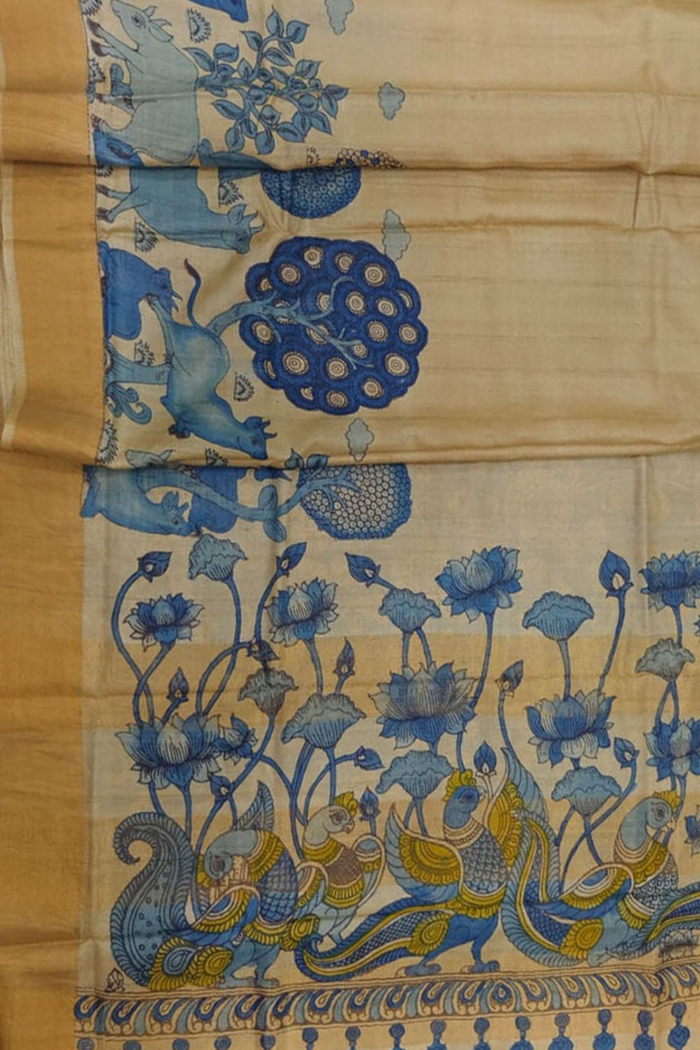 Pastel Kalamkari Tussar Silk Saree - Luxurion World