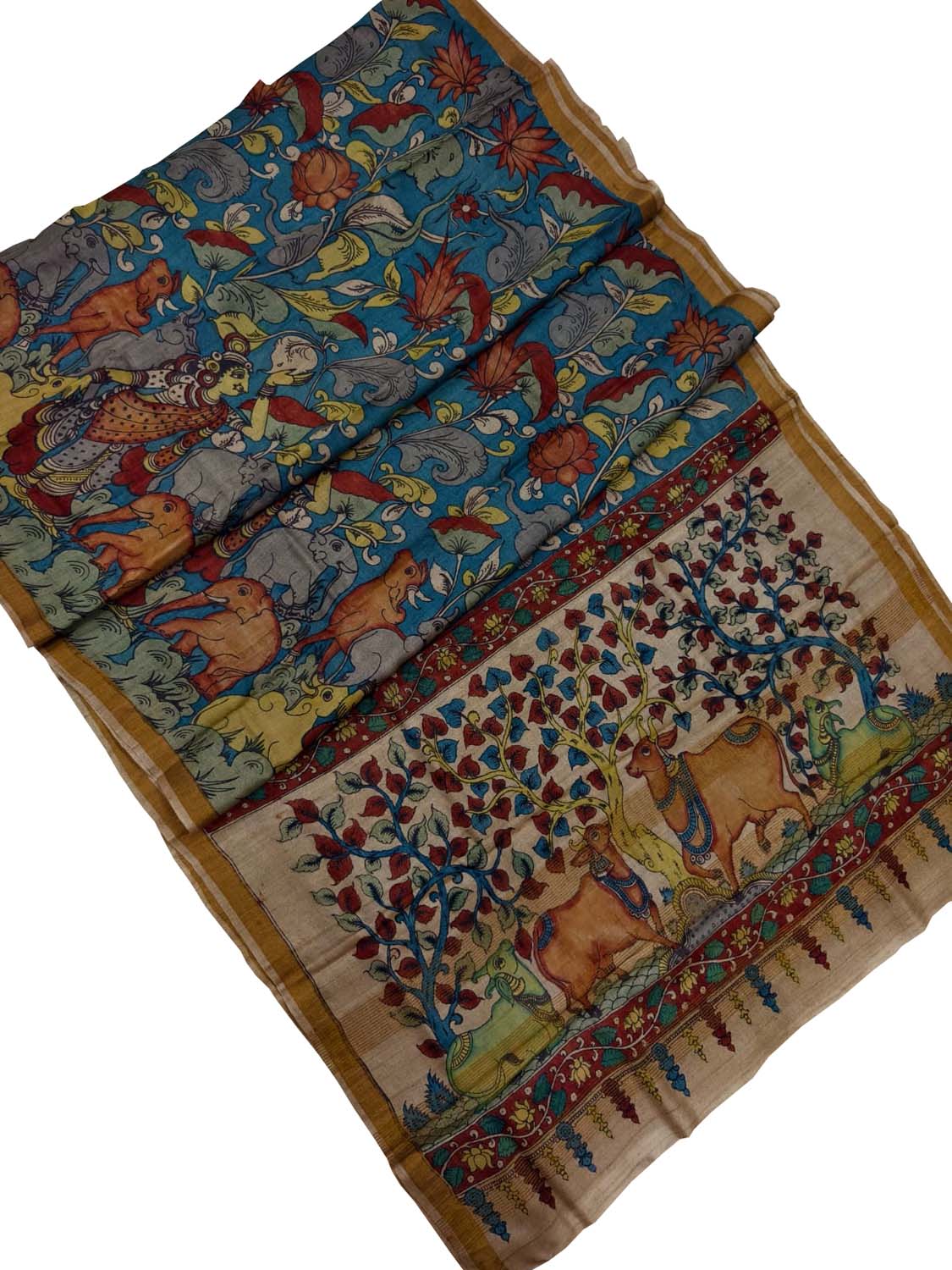 Exquisite Blue Hand Painted Kalamkari Silk Saree - Luxurion World