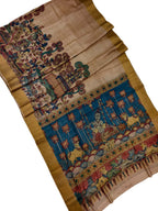 Vibrant Kalamkari Tussar Silk Saree with Hand Painted Designs - Luxurion World