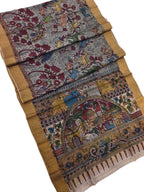 Grey Hand Painted Kalamkari Pure Tussar Silk Animal And Flower Design Saree - Luxurion World