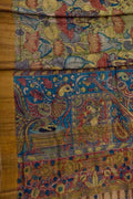 Green Hand Painted Kalamkari Pure Tussar Silk Bird Design Saree - Luxurion World