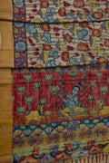 Multicolor Hand Painted Kalamkari Pure Tussar Silk Flower Design Saree - Luxurion World