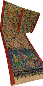 Multicolor Bangalore Silk Hand Painted Kalamakari Saree - Luxurion World
