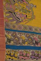 Yellow Bangalore Silk Hand Painted Kalamakari Saree - Luxurion World