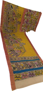 Yellow Bangalore Silk Hand Painted Kalamakari Saree - Luxurion World