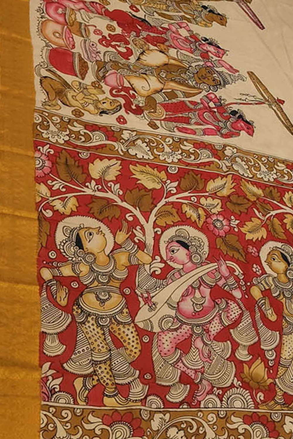 Pastel Bangalore Silk Hand Painted Kalamakari Saree - Luxurion World