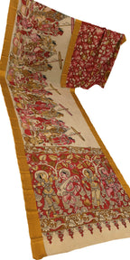Pastel Bangalore Silk Hand Painted Kalamakari Saree - Luxurion World
