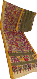 Multicolor Bangalore Silk Hand Painted Kalamakari Saree - Luxurion World