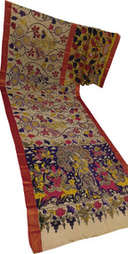 Multicolor Bangalore Silk Hand Painted Kalamakari Saree - Luxurion World