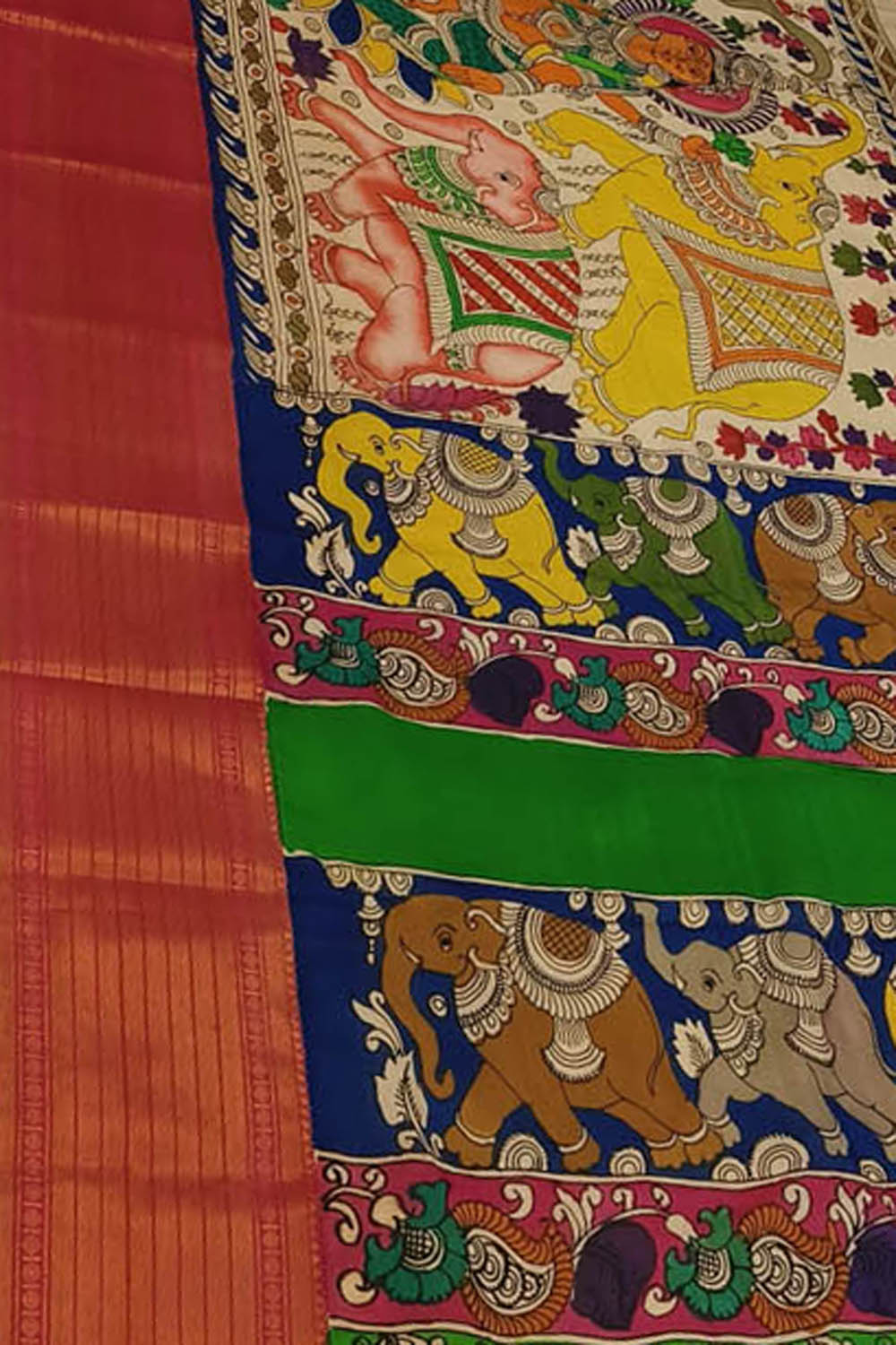Multicolor Bangalore Silk Hand Painted Kalamakari Saree - Luxurion World