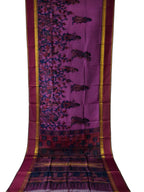 Exquisite Purple Hand Painted Kalamkari Kanjeevaram Pure Silk Saree - Luxurion World