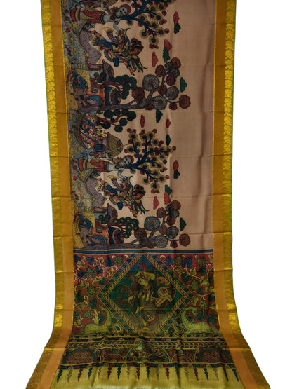 Multicolor Hand Painted Kalamkari Kanjeevaram Pure Silk Saree - Luxurion World