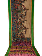 Pastel Hand Painted Kalamkari Kanjeevaram Pure Silk Saree - Luxurion World