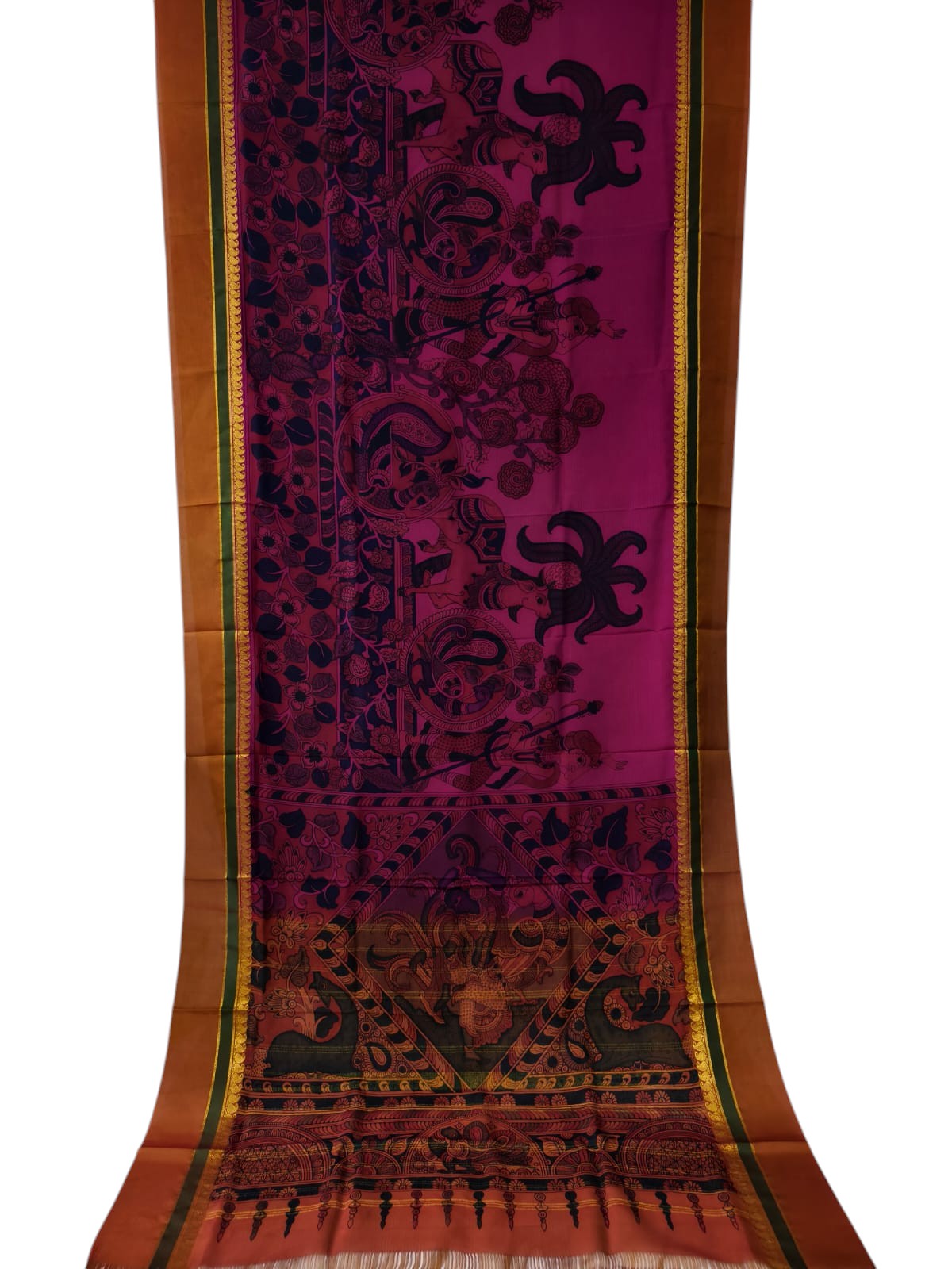 Pink Hand Painted Kalamkari Kanjeevaram Pure Silk Saree - Luxurion World