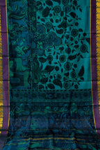 Blue Hand Painted Kalamkari Kanjeevaram Pure Silk Saree - Luxurion World