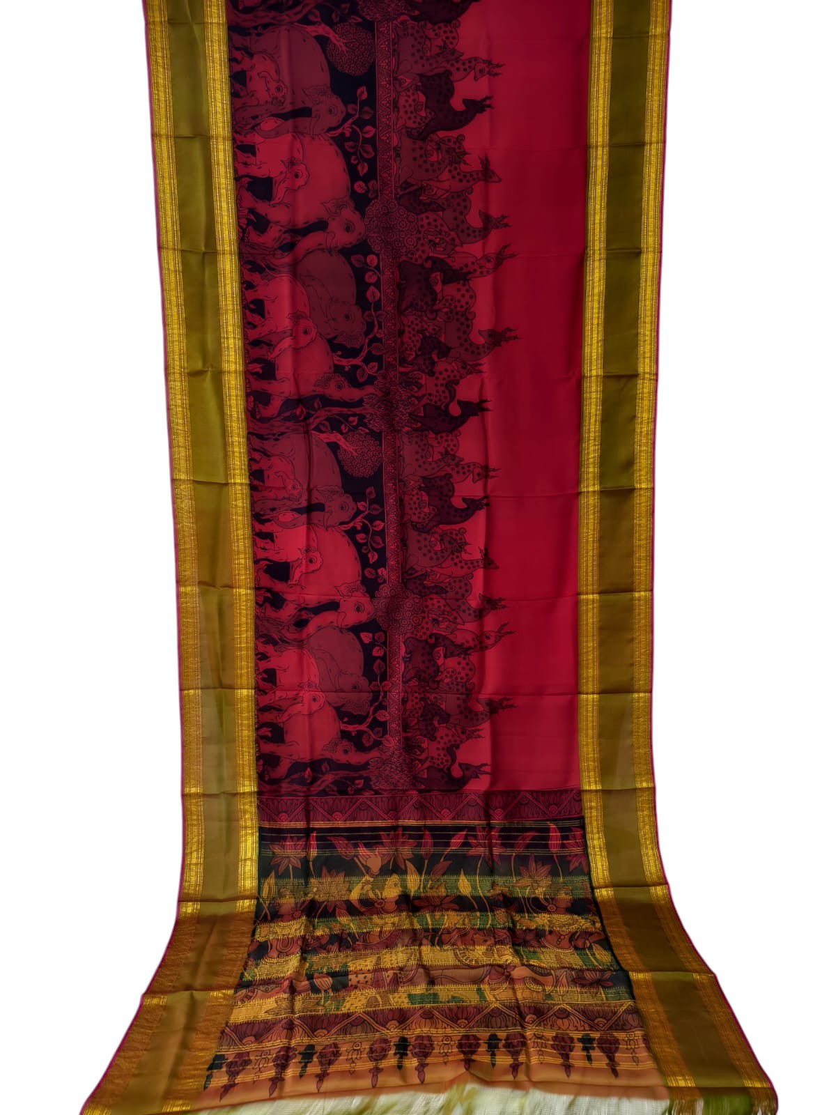 Pink Hand Painted Kalamkari Kanjeevaram Pure Silk Saree - Luxurion World