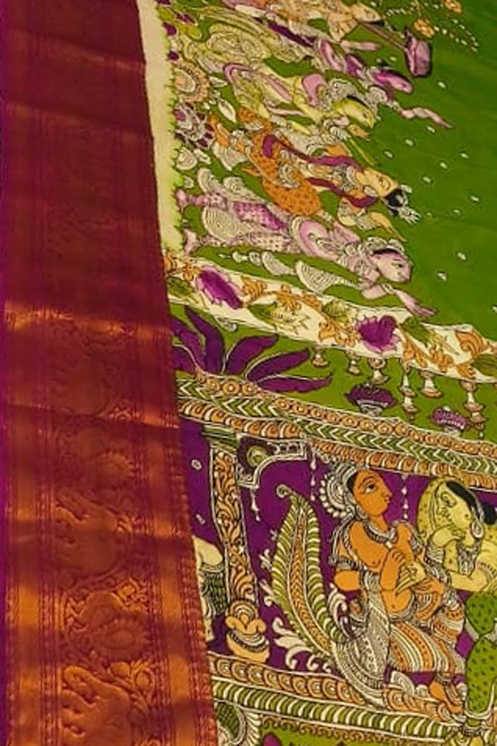 Multicolor Pure Mangalgiri Pure Silk With Pen Kalamakari Saree - Luxurion World