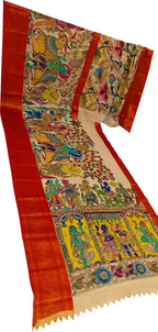 Multicolor Pure Mangalgiri Pure Silk With Pen Kalamakari Saree - Luxurion World