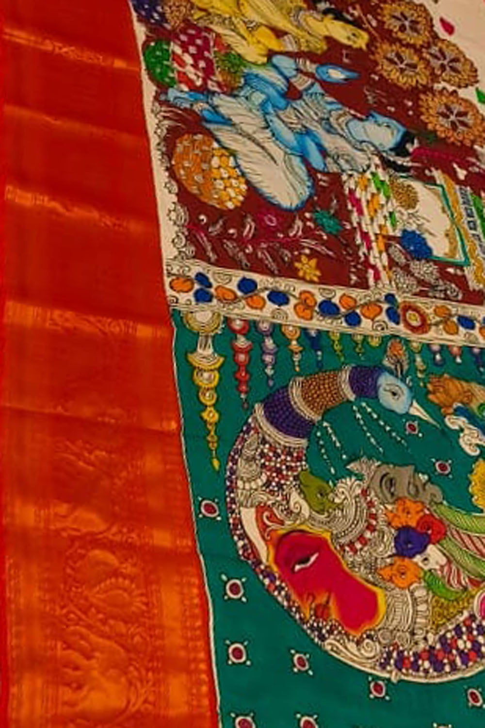 Multicolor Pure Mangalgiri Pure Silk With Pen Kalamakari Saree - Luxurion World