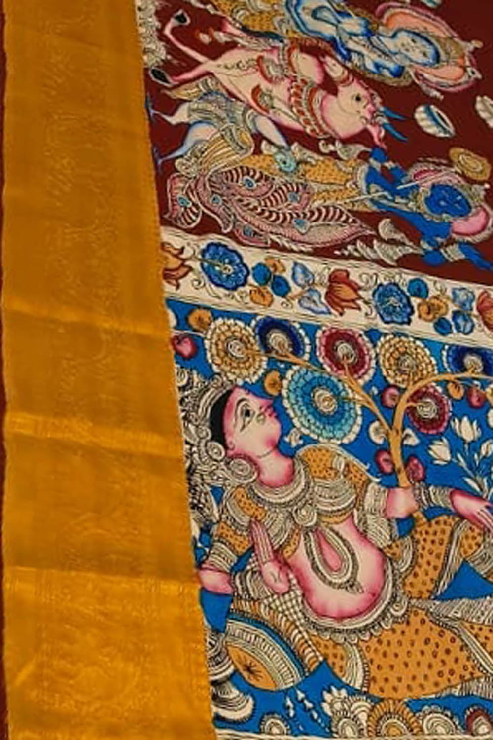 Multicolor Pure Mangalgiri Pure Silk With Pen Kalamakari Saree - Luxurion World