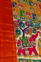 Multicolor Pure Mangalgiri Pure Silk With Pen Kalamakari Saree - Luxurion World