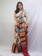 Hand-Painted Kalamkari Tussar Silk Saree in Pastel Hues - Luxurion World