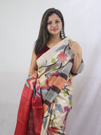 Hand-Painted Kalamkari Tussar Silk Saree in Pastel Hues - Luxurion World