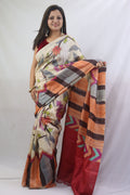 Hand-Painted Kalamkari Tussar Silk Saree in Pastel Hues - Luxurion World
