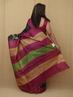 Black Hand Painted Kalamkari Pure Desi Tussar Silk Saree - Luxurion World