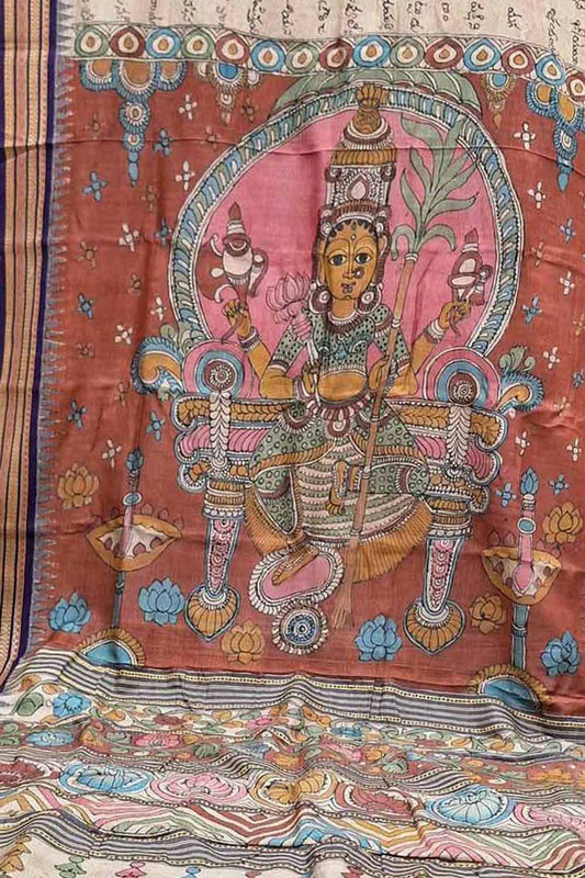 Pastel Pure Vidharbha Silk With Pen Kalamakari Saree - Luxurion World