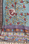 Blue Pure Vidharbha Silk With Pen Kalamakari Saree - Luxurion World