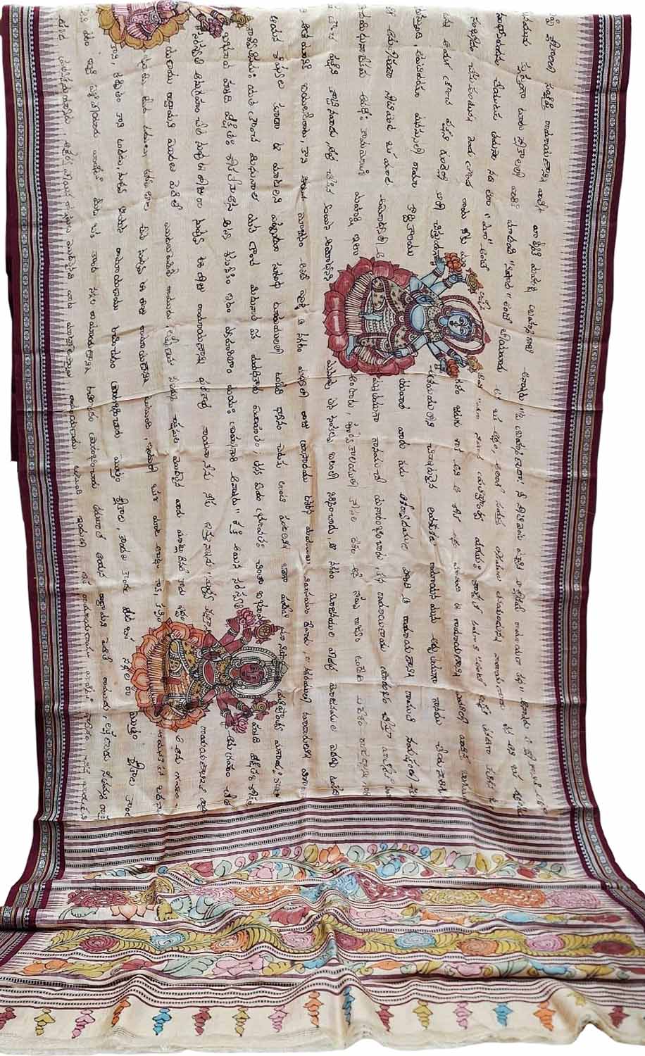 Pastel Pure Vidharbha Silk With Pen Kalamakari Saree - Luxurion World