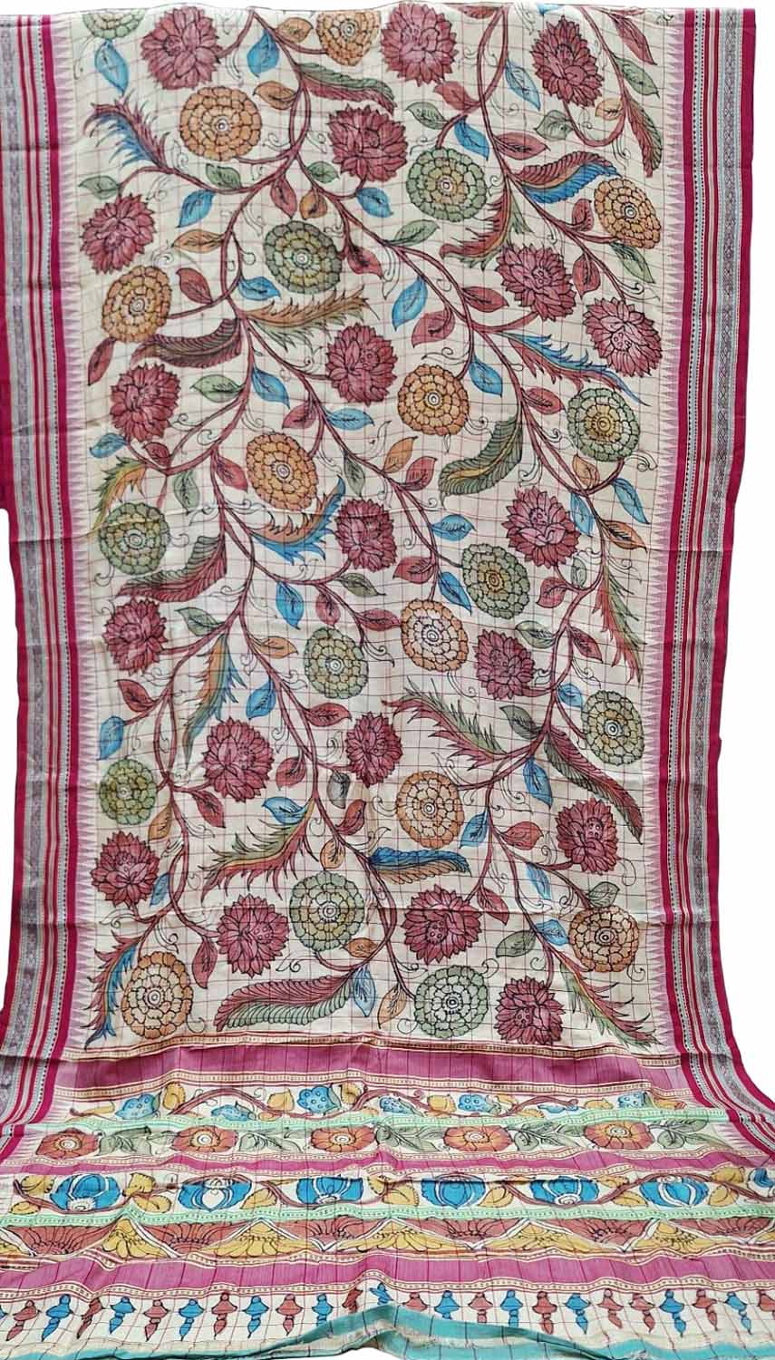 Pastel Pure Vidharbha Silk With Pen Kalamakari Saree - Luxurion World