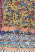 Yellow Pure Vidharbha Silk With Pen Kalamakari Saree - Luxurion World