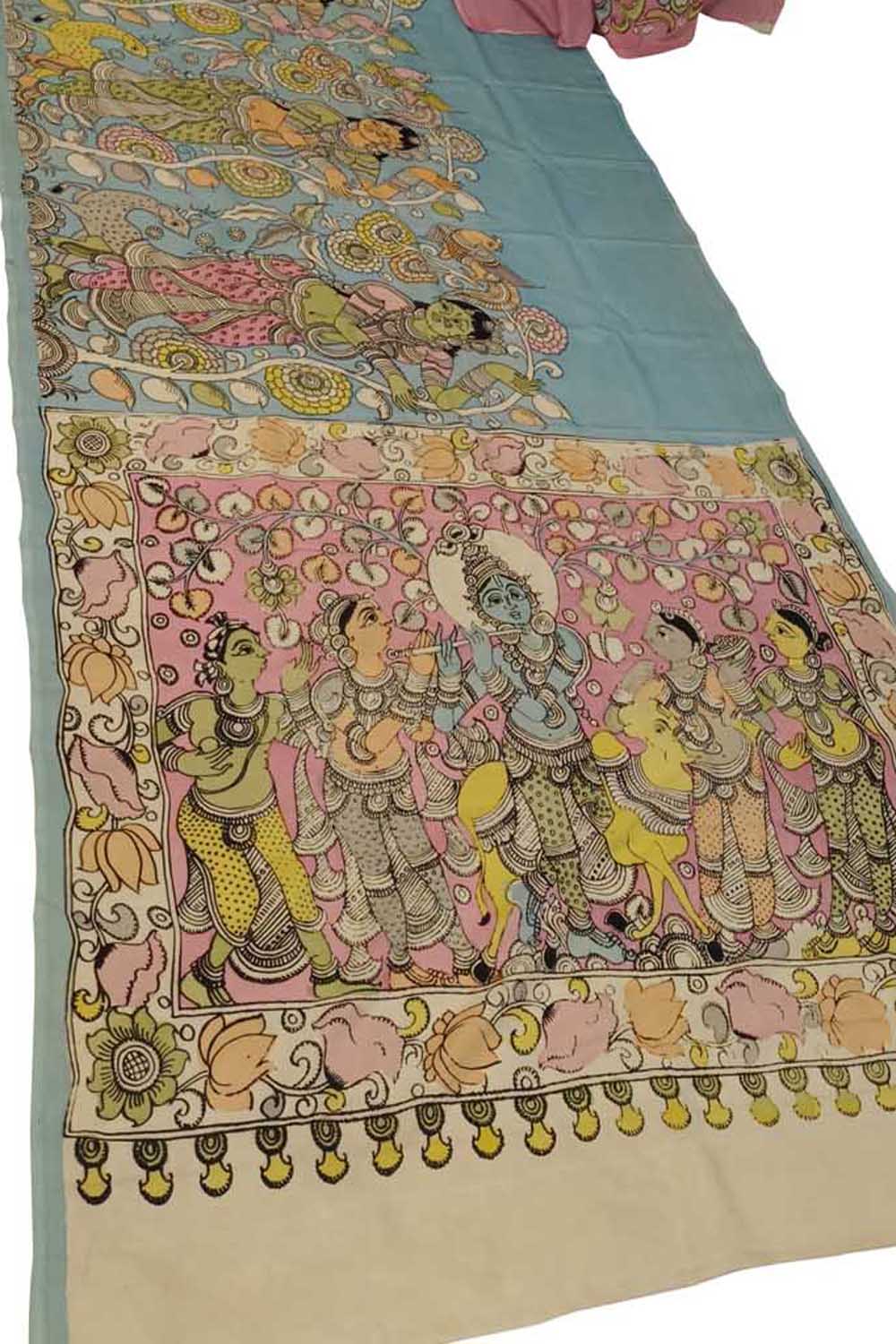 Vibrant Kalamkari Silk Saree with Pen Work - Luxurion World