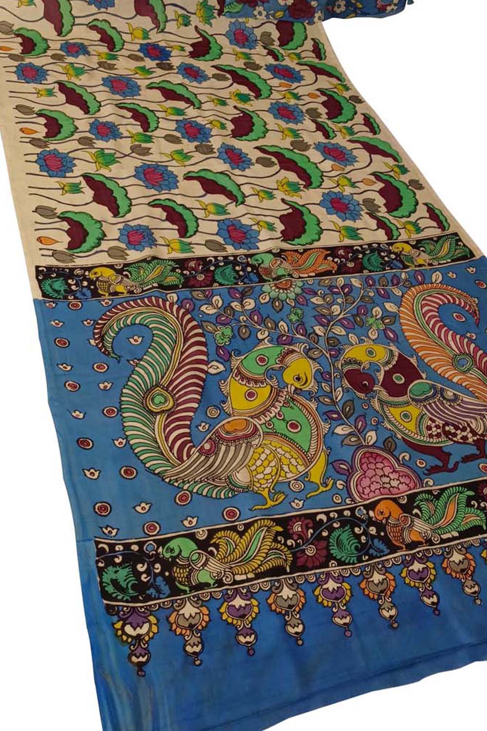 Vibrant Kalamkari Silk Saree with Pen Work - Luxurion World