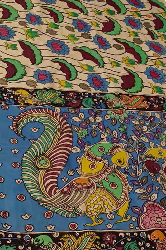 Vibrant Kalamkari Silk Saree with Pen Work - Luxurion World