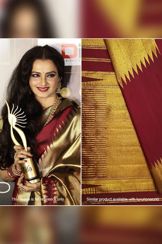 Pure Silk Maroon Kanjeevaram Handloom Saree: Traditional Elegance - Luxurion World