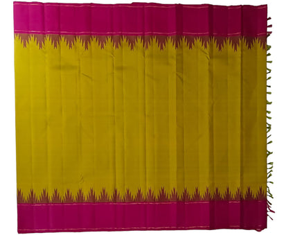 Green And Pink Kanjeevaram Handloom Pure Silk Saree - Luxurion World